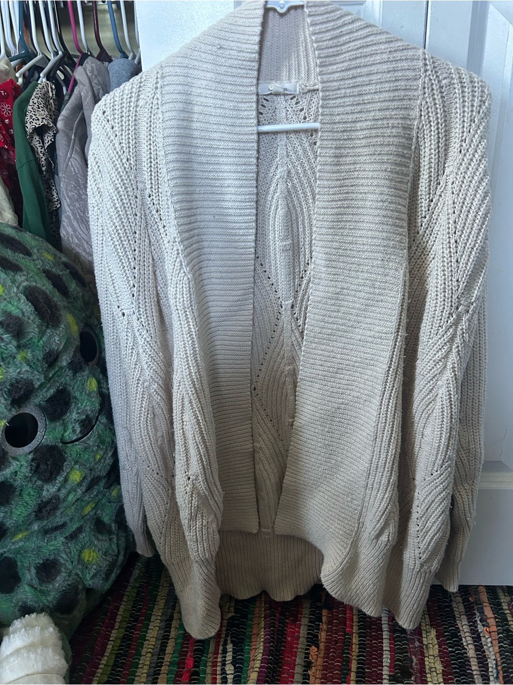 Maurices Beige Open-Front Cable Knit Cardigan